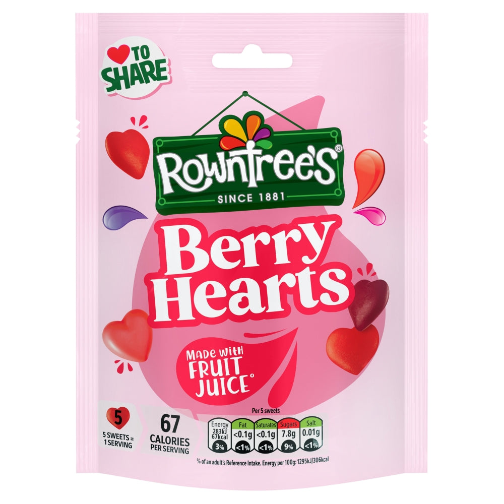 Rowntree’s Berry Hearts Jelly Sweets 115g (10 Sharing Bags)
