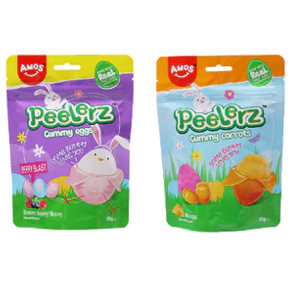 Amos Gummy Carrots & Eggs Peelerz 65g – 24 Count