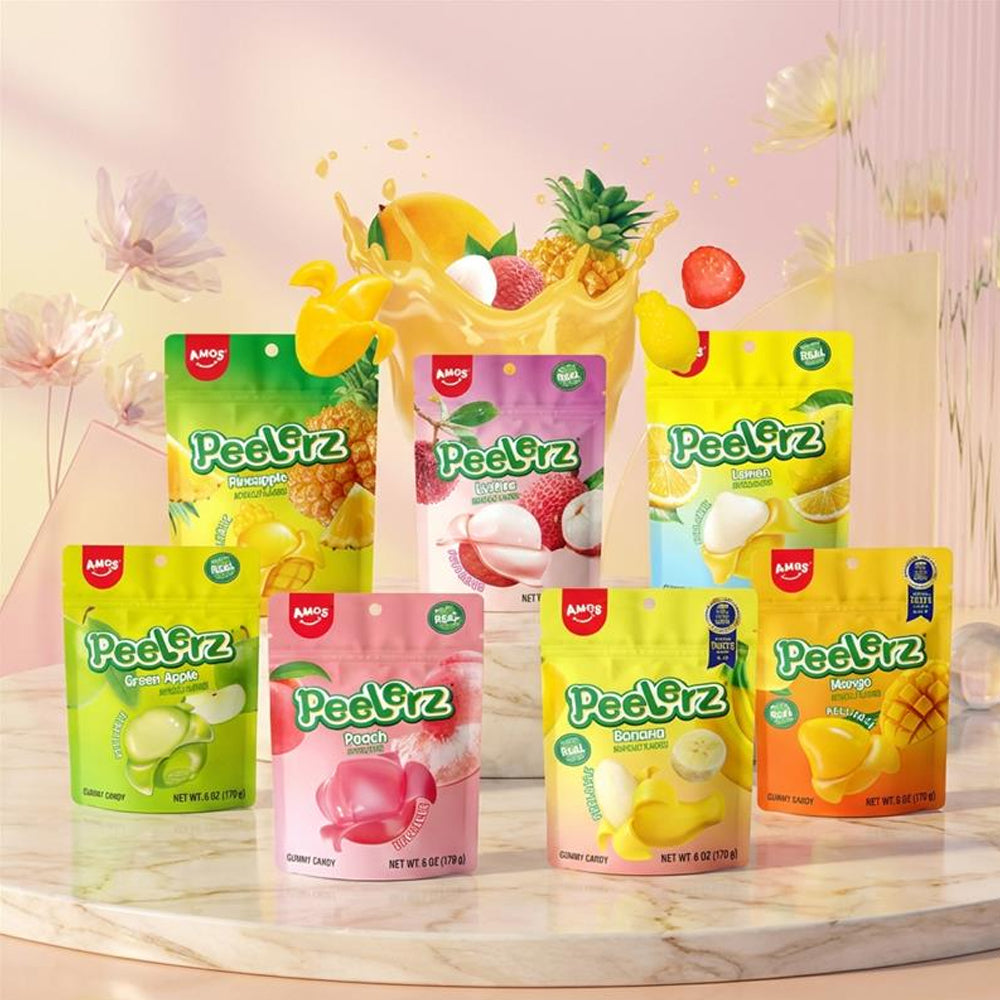 Amos Peelerz Peelable Gummy Fruit Candy 65g x 12 – Choose Your Flavour