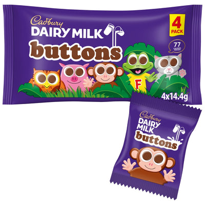 Cadbury Dairy Milk Buttons Multipack – 4 Pack x 14.4g (18 Packs)