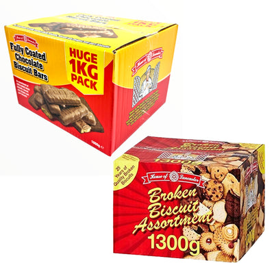 Fully Coated Chocolate Biscuit Bars 1kg + Broken Biscuits Assortment 1.3kg Bulk Bundle