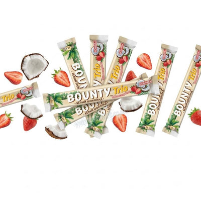 Bounty Trio Strawberry Chocolate Bar with Coconut & Strawberries 78g (12 or 24 Bars)