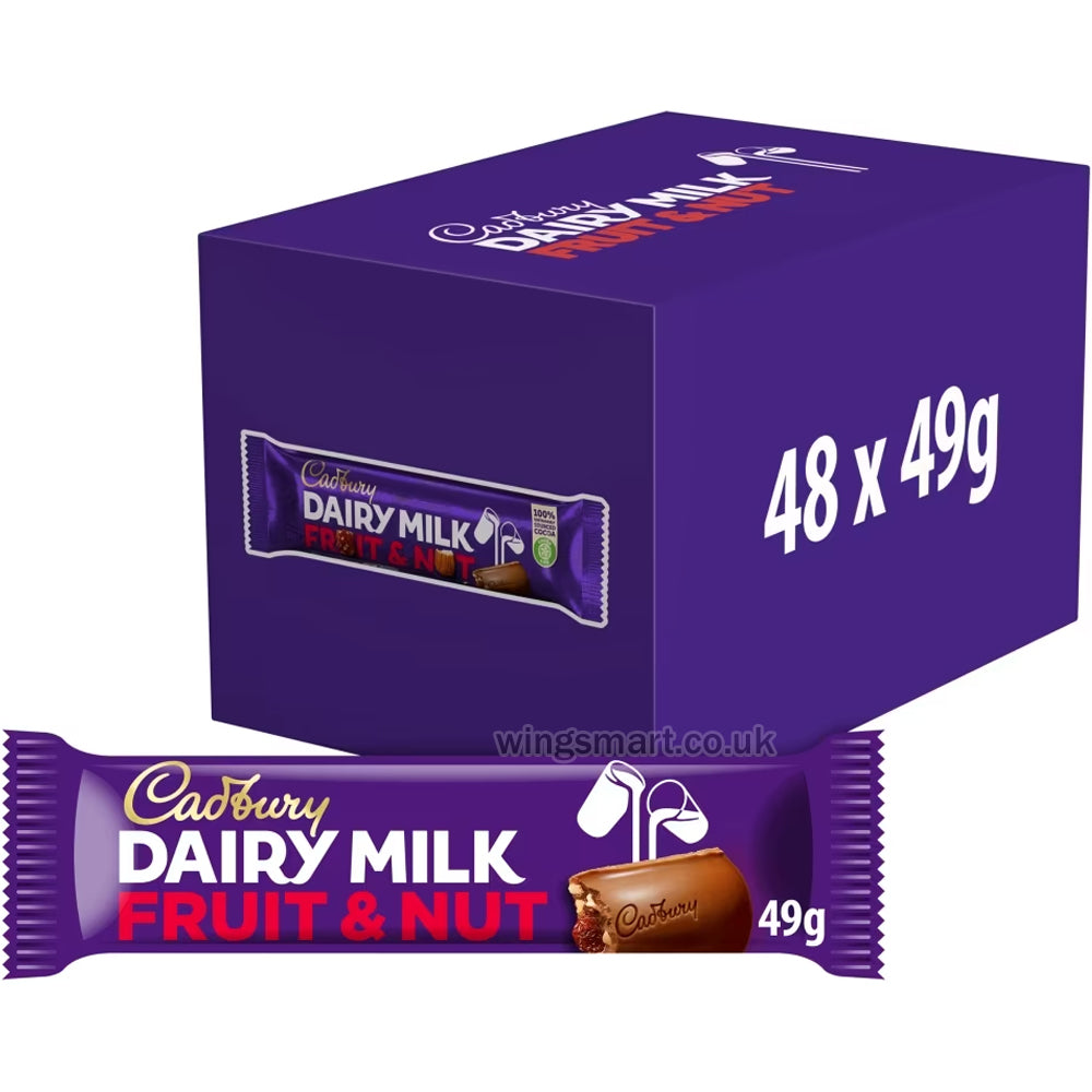 Cadbury Dairy Milk Fruit & Nut Chocolate Bar 49g - 48 Pack | Delicious Milk Chocolate with Fruit & Nuts