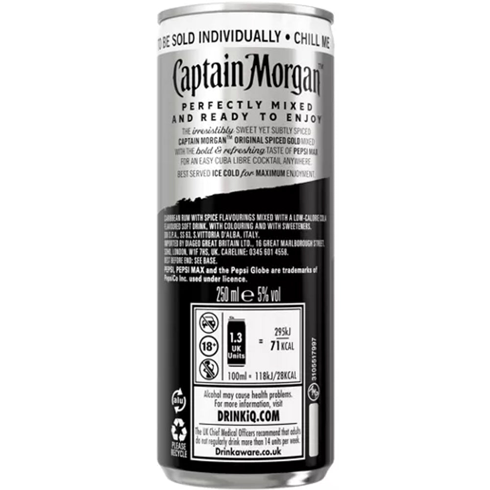 Captain Morgan Original Spiced Gold and Pepsi MAX® Ready to Drink 12x250ml PMP 5% vol cans