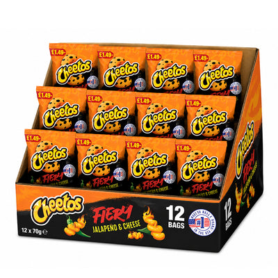 Cheetos Fiery Jalapeño & Cheese Sharing Crisps 70g (Pack of 12) – Spicy Crunchy Snacks