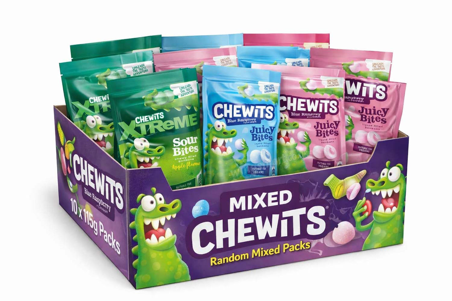 Chewits Juicy & Sour Bites Assorted Flavours 115g (10 Bags)
