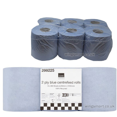 Cleaning Essentials 2 Ply Blue Centrefeed Rolls 6 Rolls