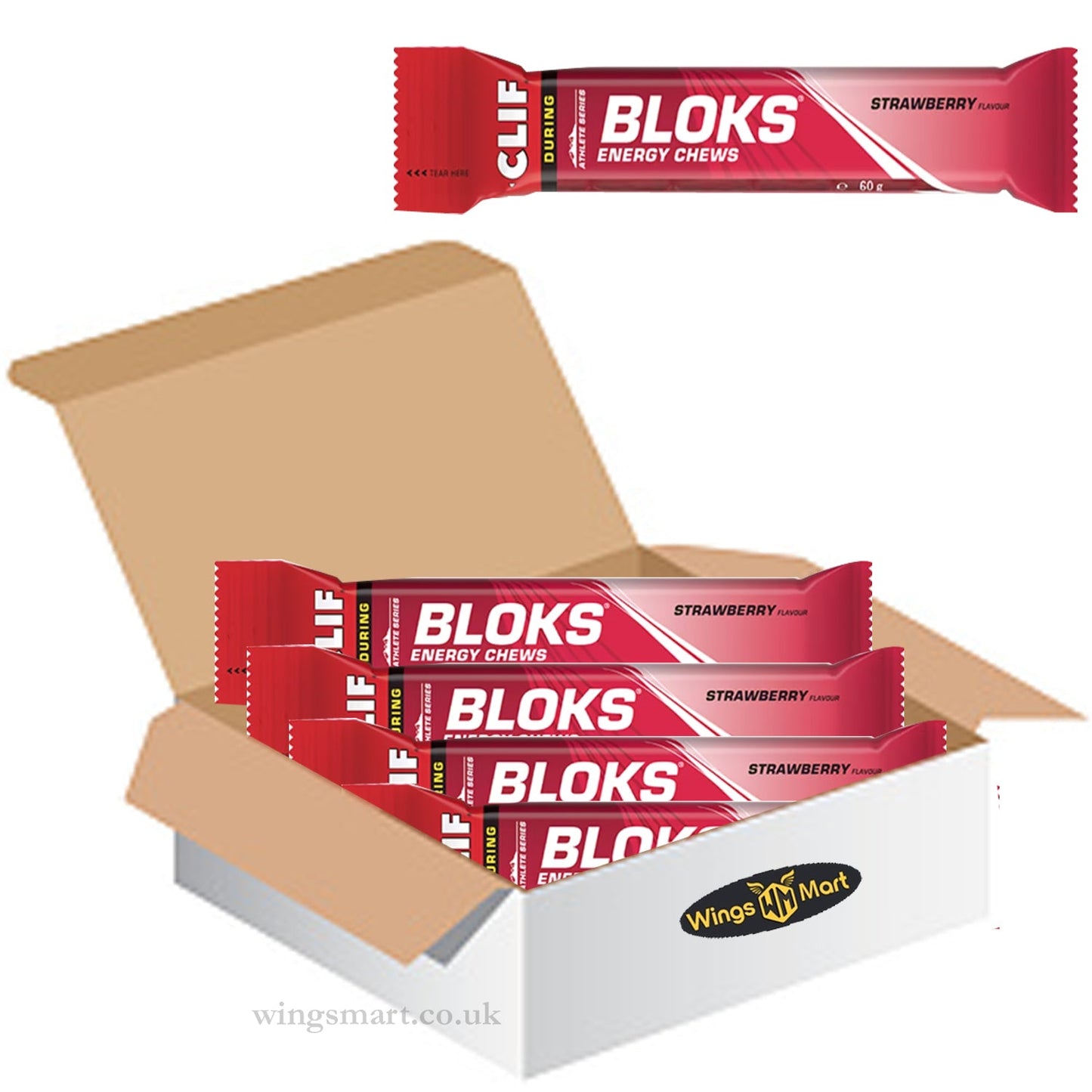 Clif Bloks Energy Chews Strawberry Flavour + Caffeine Bar 60g (Box of 4)