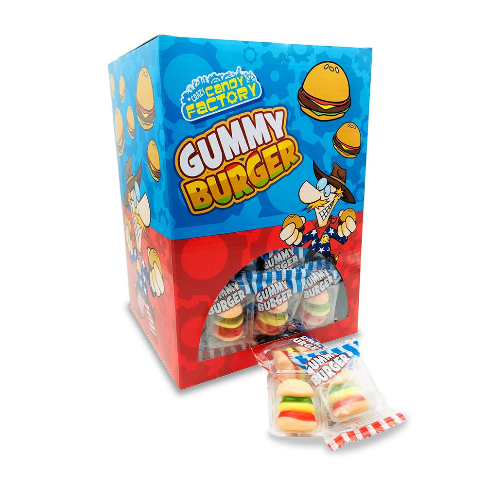 Crazy Candy Factory Gummy Mini Burgers 10g (Box of 100 Packs)