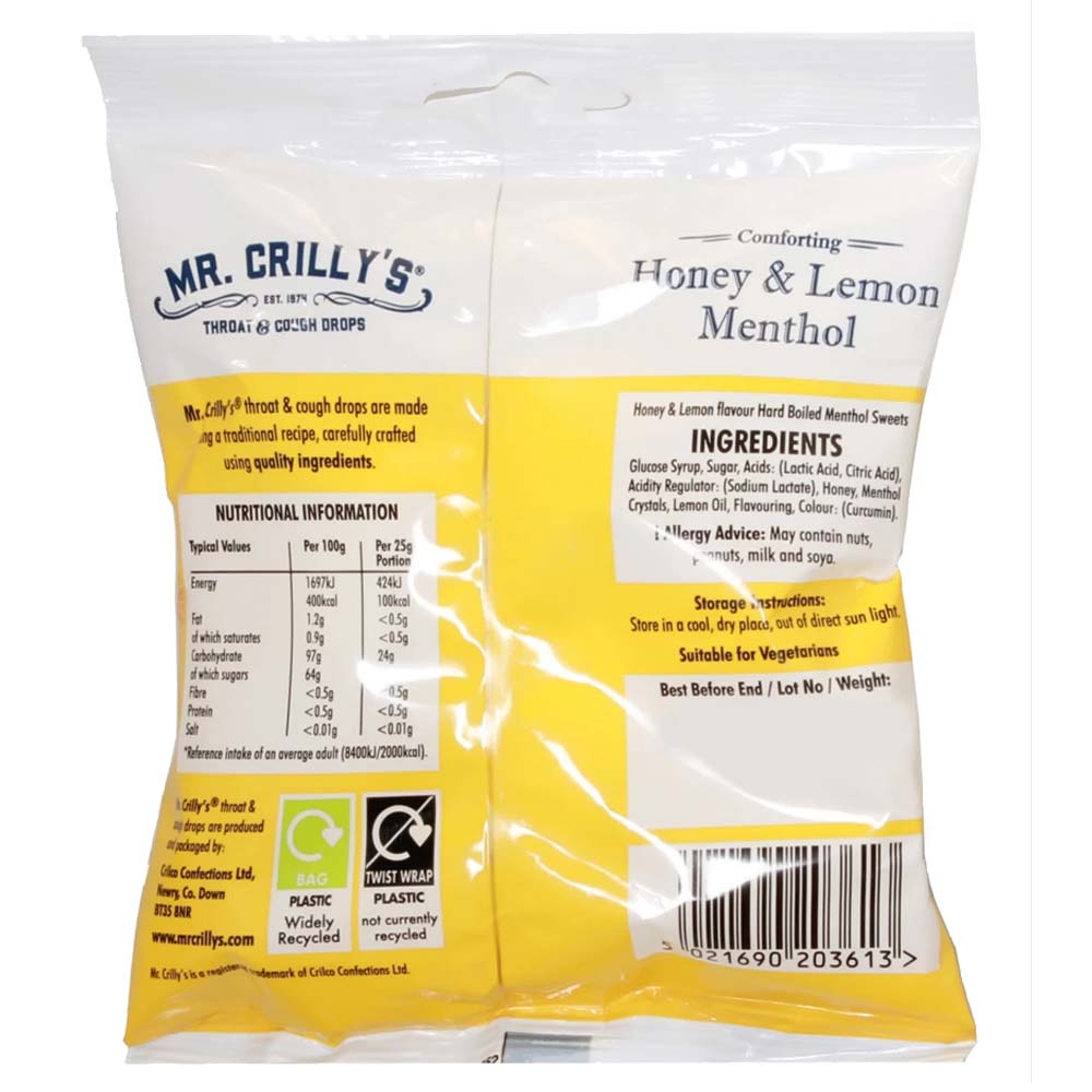 Crillys Honey & Lemon Throat & Cough Drops 90g (10 Pack)