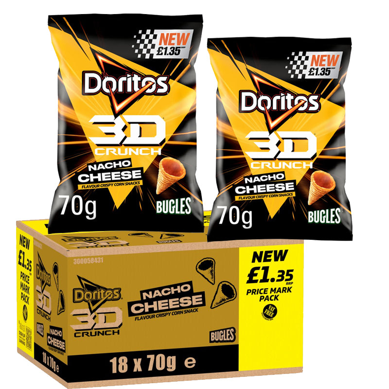Doritos 3D Crunch Crisps 70g PMP £1.35 – 18 Pack (Sizzling Steak / Nacho Cheese)