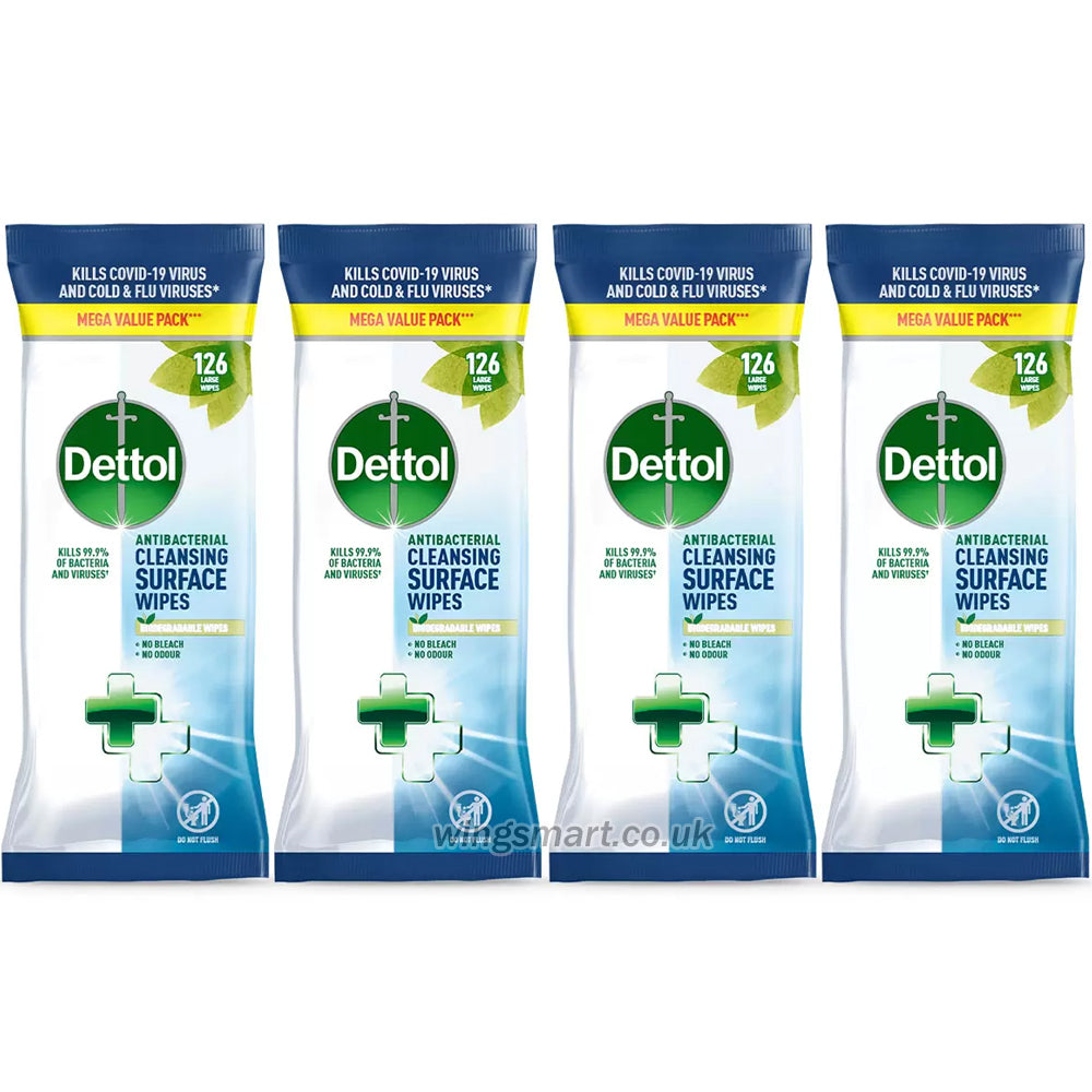 Dettol Biodegradable Antibacterial Wipes, 4 x 126 Pack