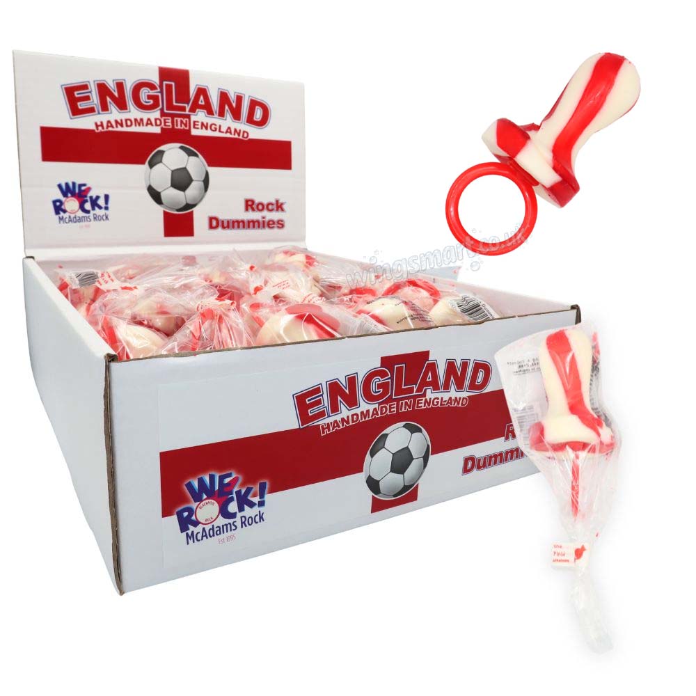McAdams England Rock Dummies 75g – England Kit Colour Fruit Flavoured Lollipops (12 or 24 Packs)