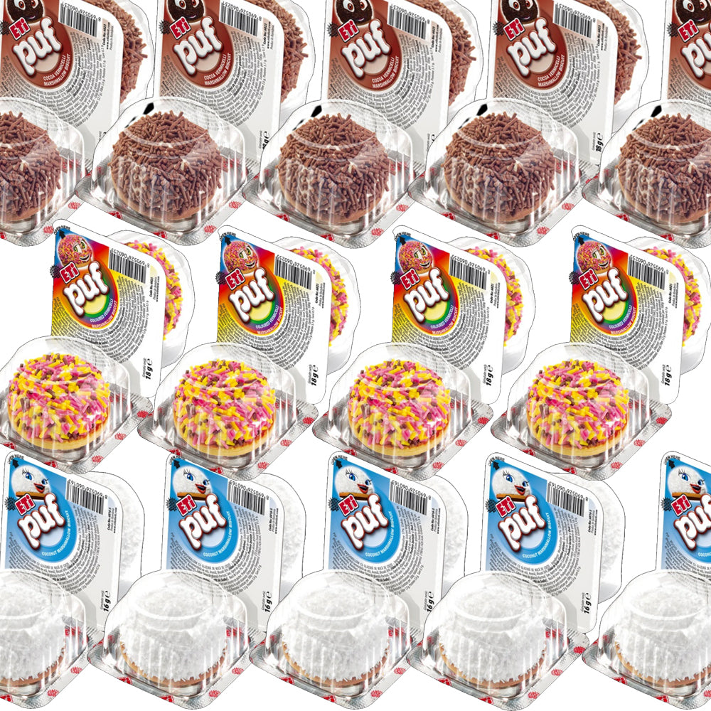 Eti Puf Mixed Flavours (Coconut, Cacao & Multicolor) 48 x 18g