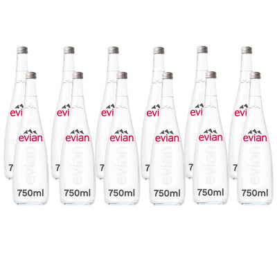 Evian Still Natural Mineral Water Glass Bottle 750ml