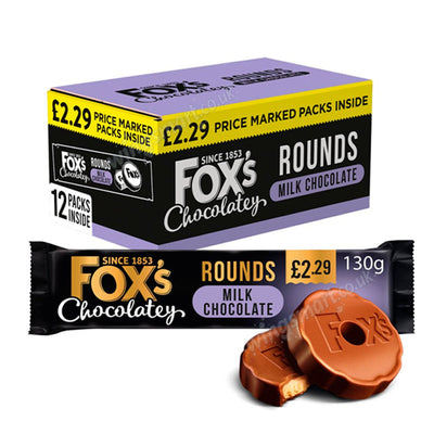 Fox's Fabulous Chocolatey Milk Chocolate Rounds 130g PMP (Box of 12 packs)