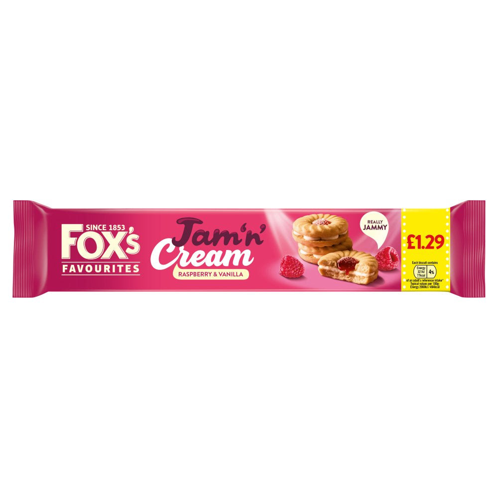 Fox's Favourites Jam 'n' Cream Raspberry & Vanilla - 150g × 12