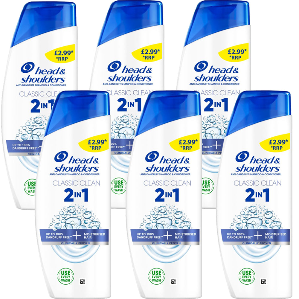 Head & Shoulders Classic Clean 2in1 Anti-Dandruff Shampoo 6 x 250ml PMP