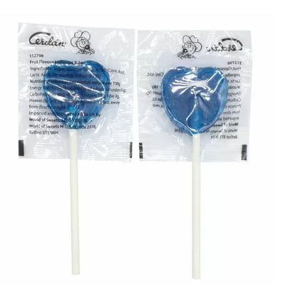 Heart Shaped Blue Raspberry Wrapped Lollipops - 1kg