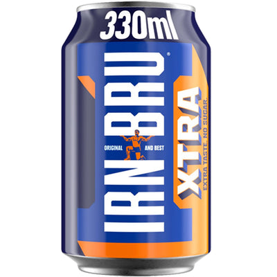IRN-BRU Xtra No Sugar Soft Drink Can 330ml x 24 Cans