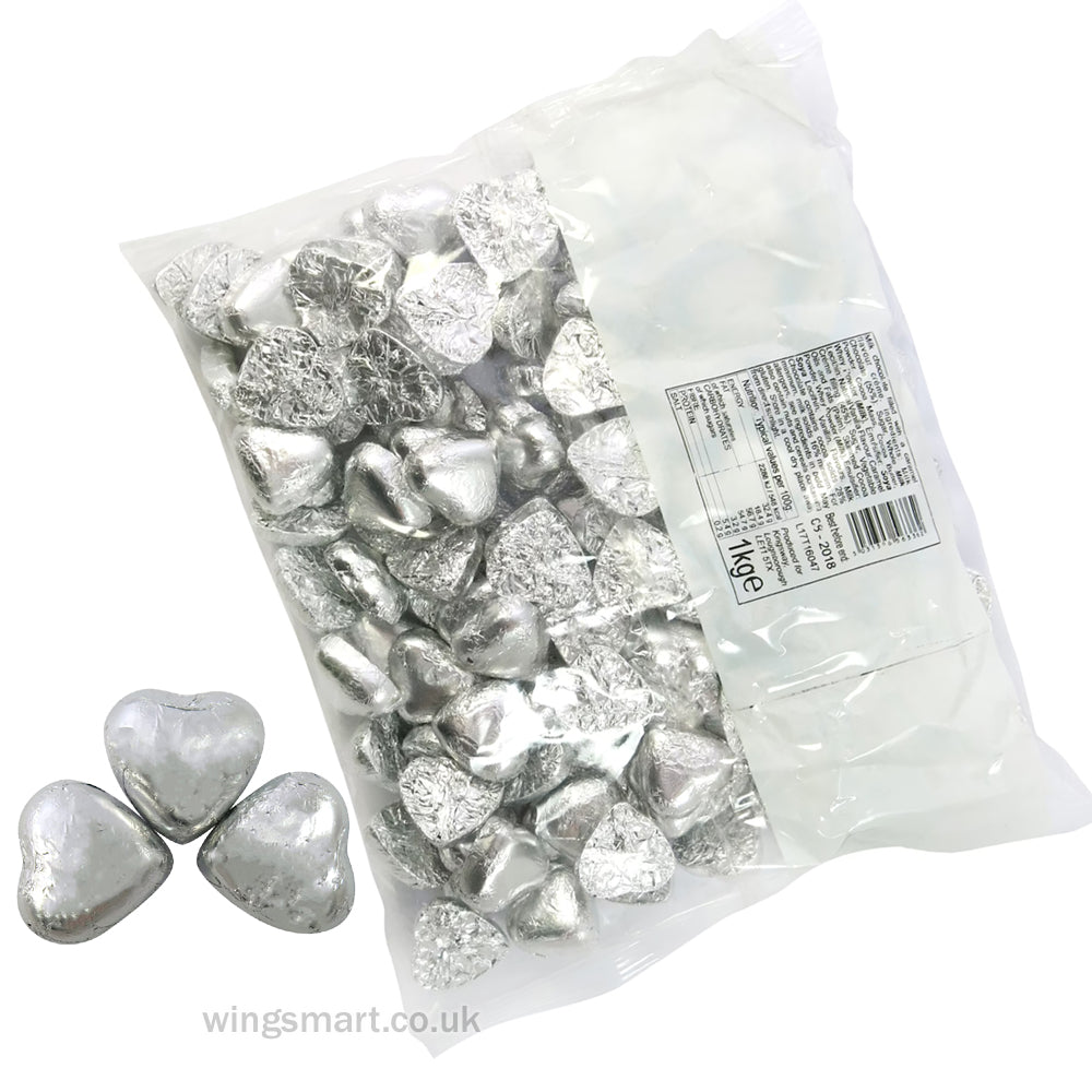 Kingsway Silver Foil Milk Chocolate Hearts 1kg