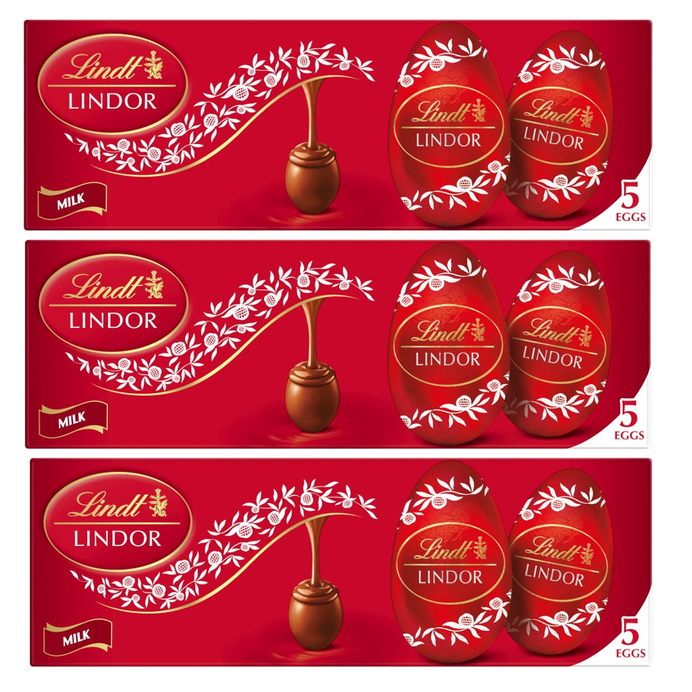 Lindt Lindor Filled Milk Chocolate Easter Eggs Multipack 90g – 3 x (5 x 18g)