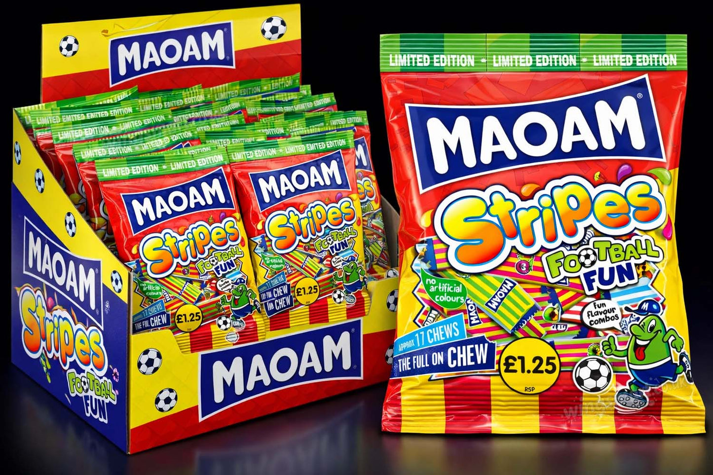 MAOAM Limited Edition Football Fun Stripes 140g (7 & 14 Packs)