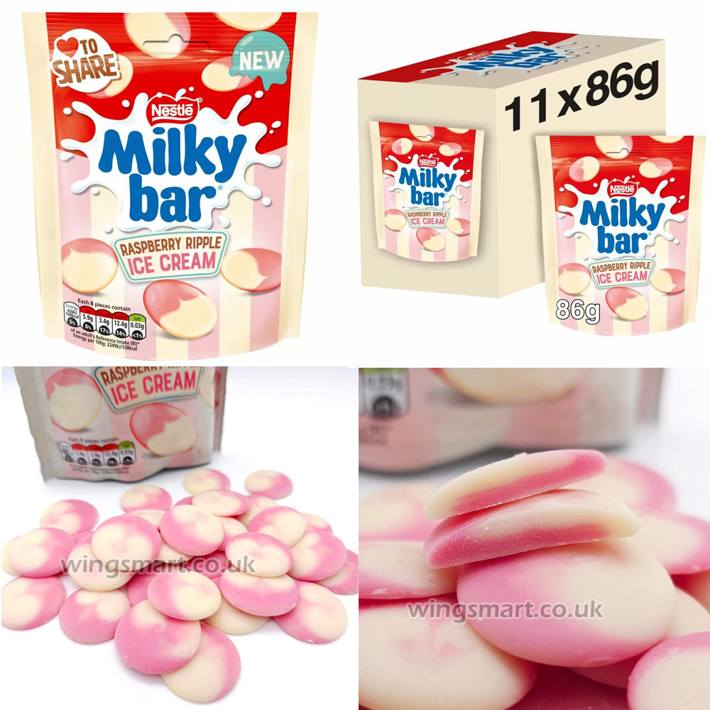 Milkybar Buttons White Chocolate Raspberry Ripple Ice Cream Sharing Bag 86g (Box Of 11)