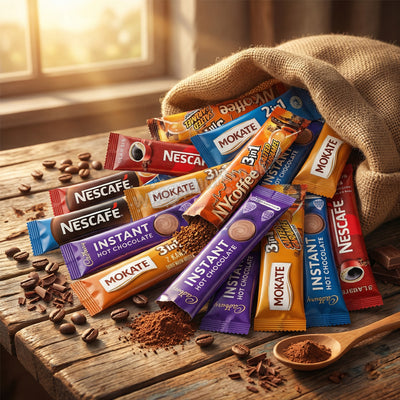 Instant Coffee & Hot Chocolate Pick N Mix Bulk Pack - Nescafe, Mokate, NY Coffee & Cadbury - 50, 100, 150, 200 Sachet Bundles