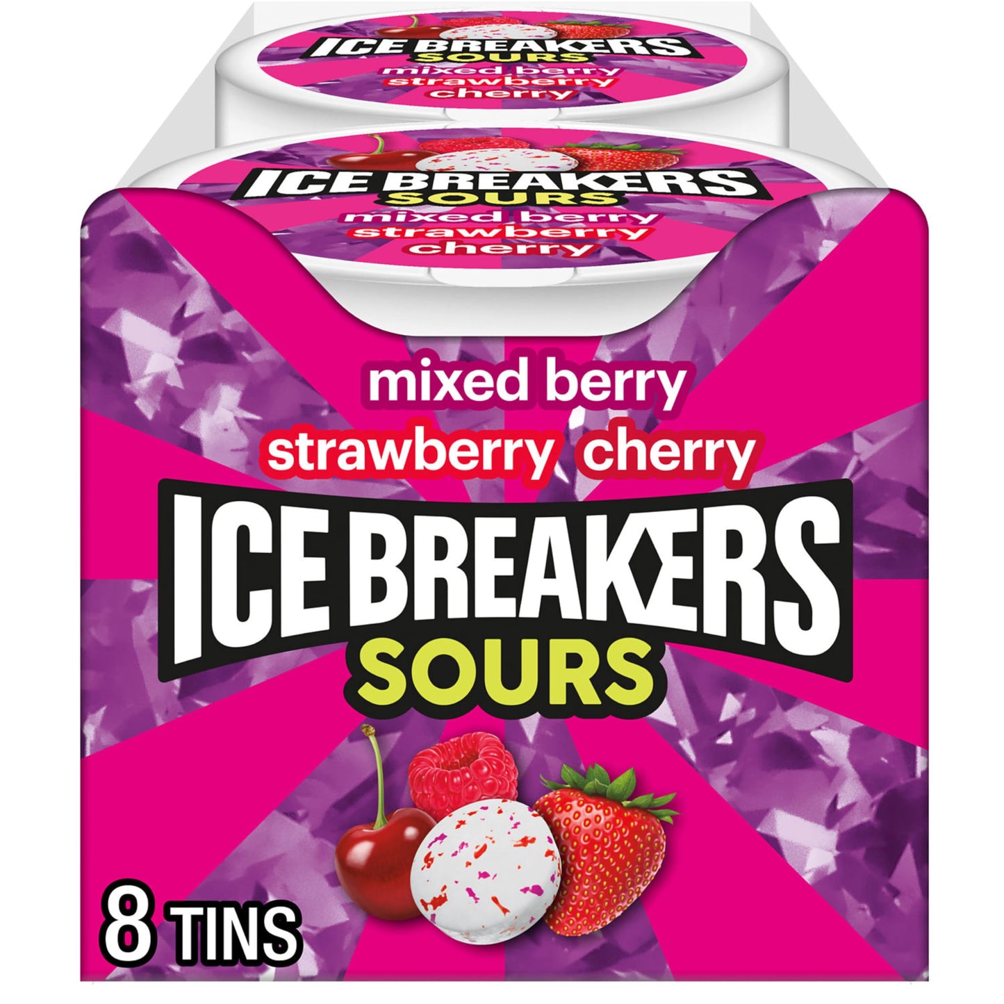 Ice Breakers Sours Strawberry & Mixed Berry Sugar Free Mints 42g (Pack of 8 Tins)