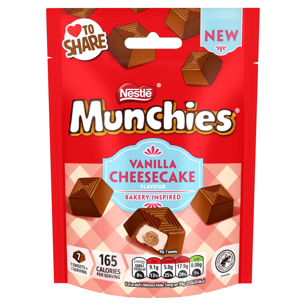 Munchies Vanilla Cheesecake Flavour Chocolate Sharing Pouches – 8 x 97g
