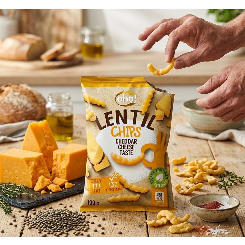 Oho! Lentil Chips Cheddar Cheese 100g (10, 15, 23 Packs)