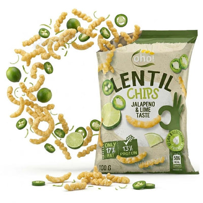 Oho! Lentil Chips Jalapeño & Lime 100g (10, 15, 23 Packs)