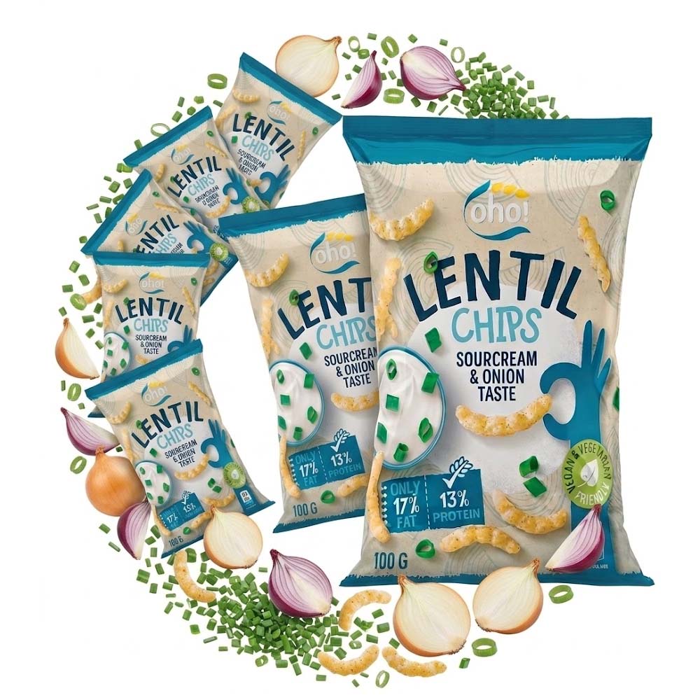 Oho! Lentil Chips Sour Cream & Onion 100g (10, 15 & 23 Packs)