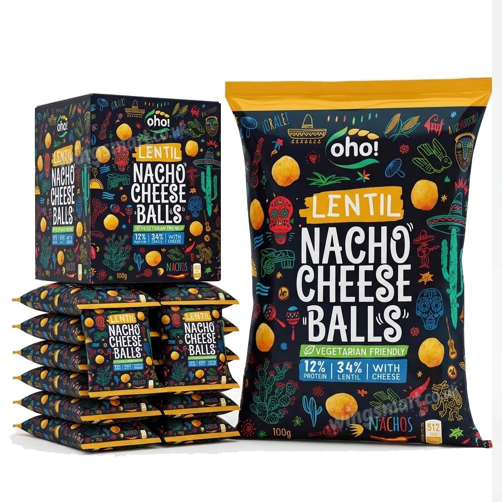 Oho! Lentil Chips Cheese Balls 100g (10, 15, or 23 Packs) | Crunchy Cheese Flavoured Lentil Snacks