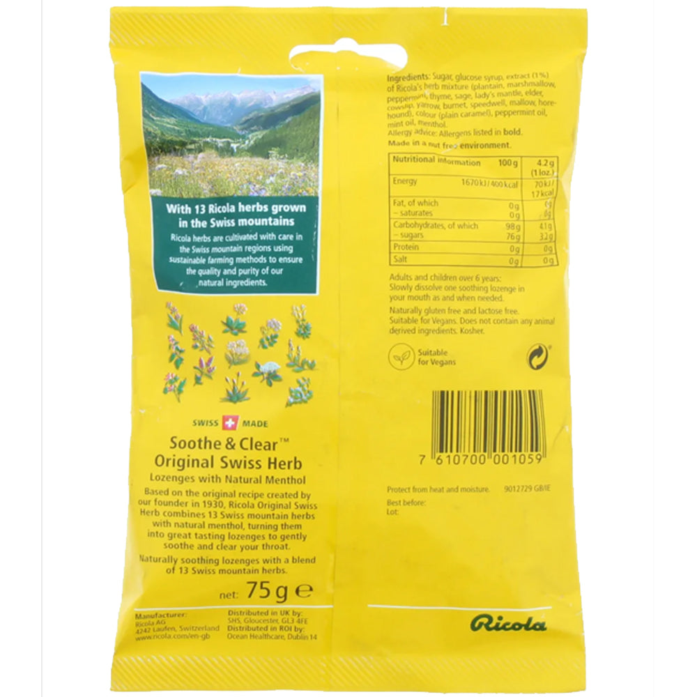 Ricola Swiss Herb Drops Original 75g – Natural Cough & Throat Relief