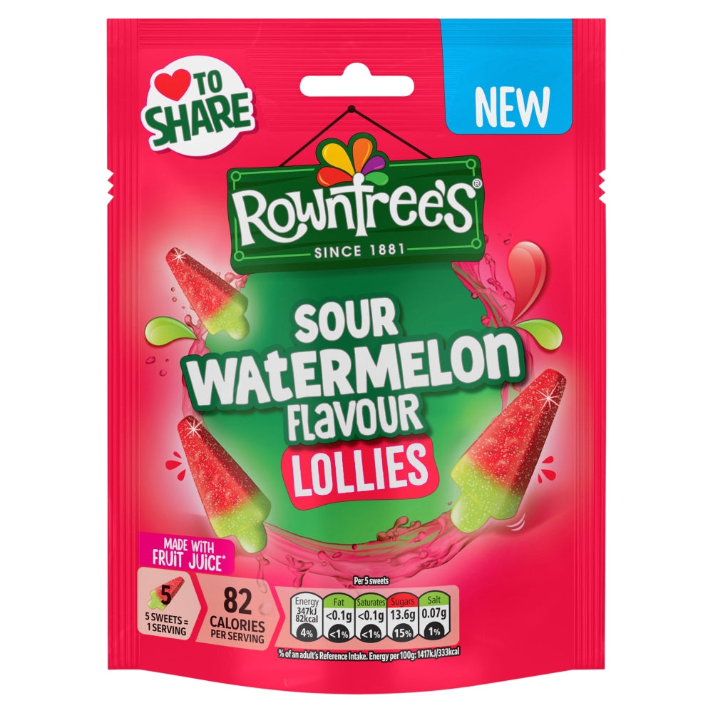 Rowntree's Lollies Sour Watermelon Flavour Sweets 130g x 9 Pack Sharing Bags