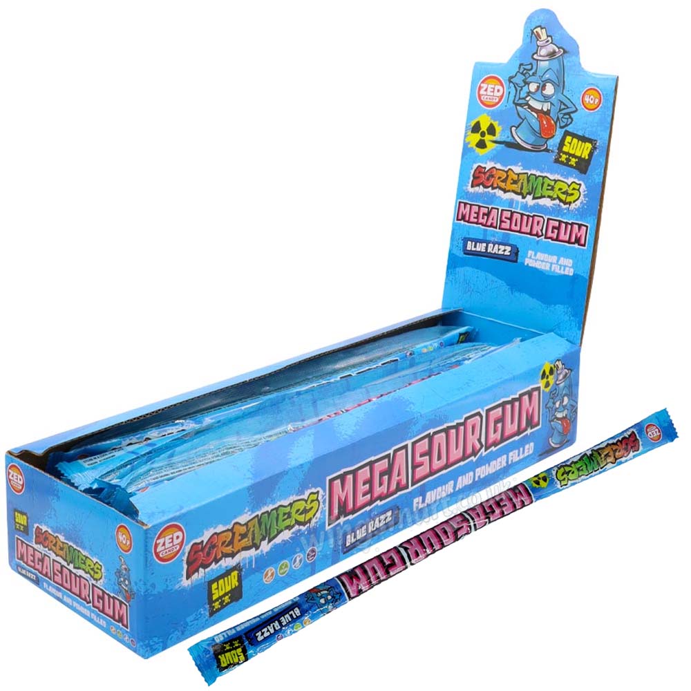 Zed Candy Screamers Mega Sour Blue Razz Gum 30 x 30g Packs