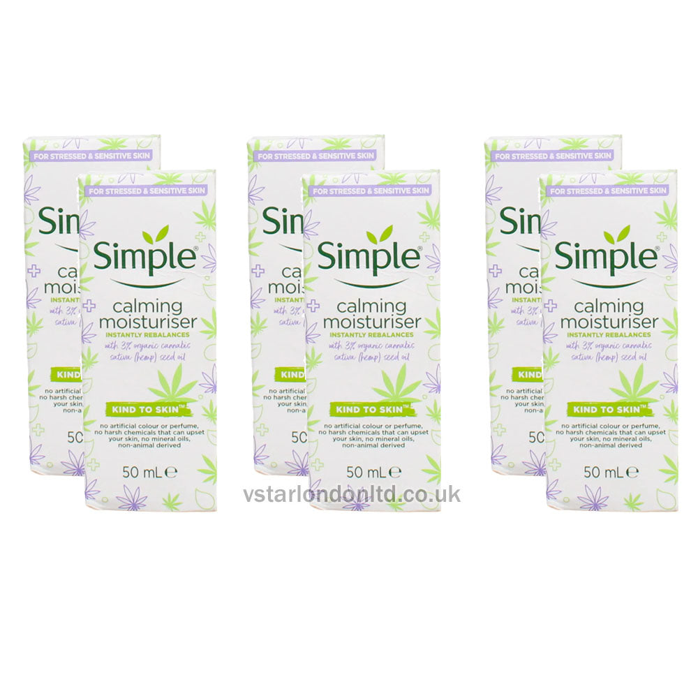 Simple Calm + Moisturizer 6 x 50ml – With Hemp Oil for Soothing Hydration