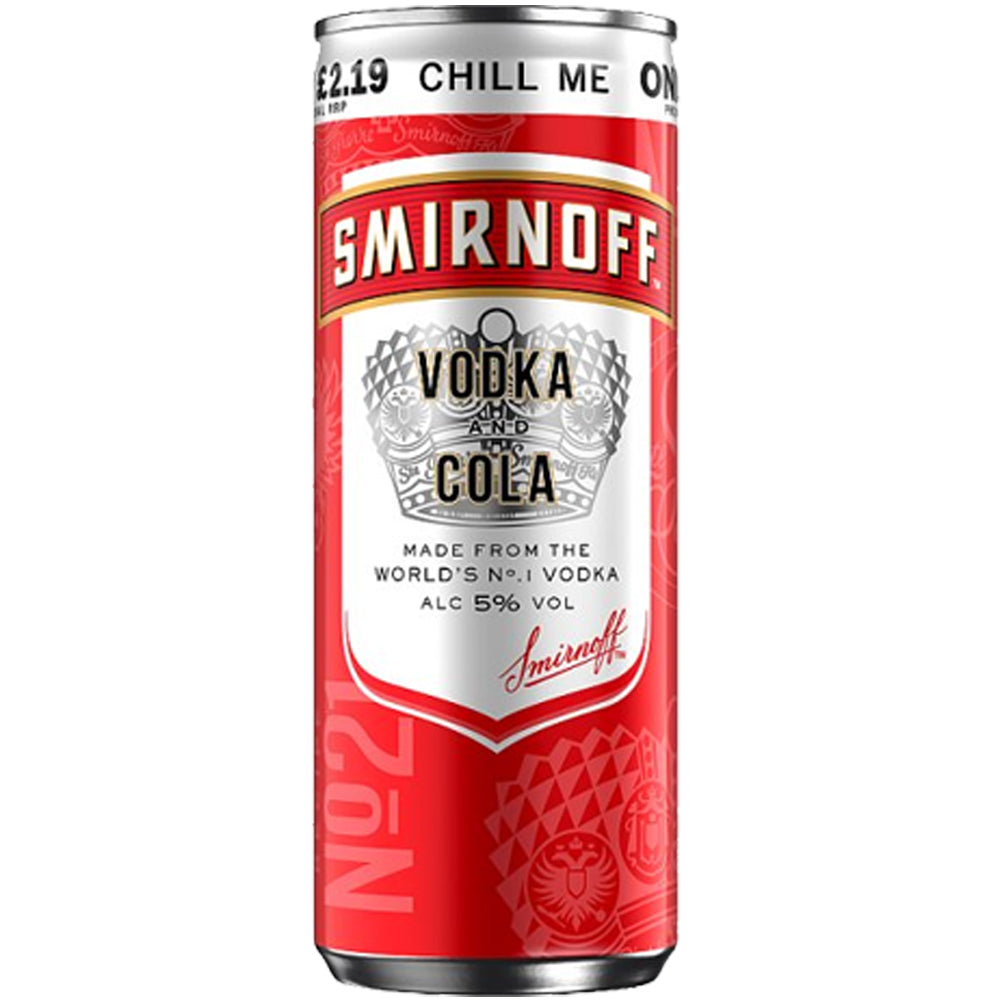 Smirnoff No.21 Vodka and Cola 5% vol Ready to Drink Premix 250ml Can PMP (Case of 12)