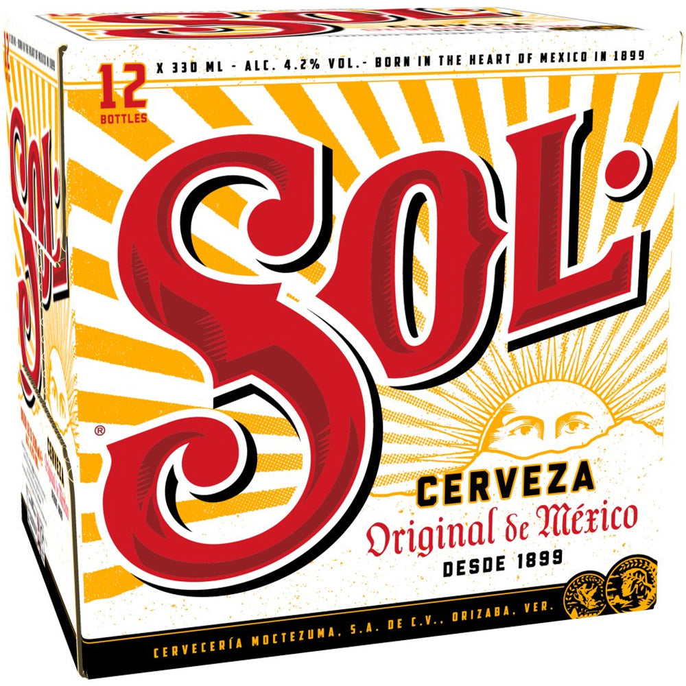 Sol Cerveza de México Original Lager Beer 4.2% ABV Bottle 12x330ml