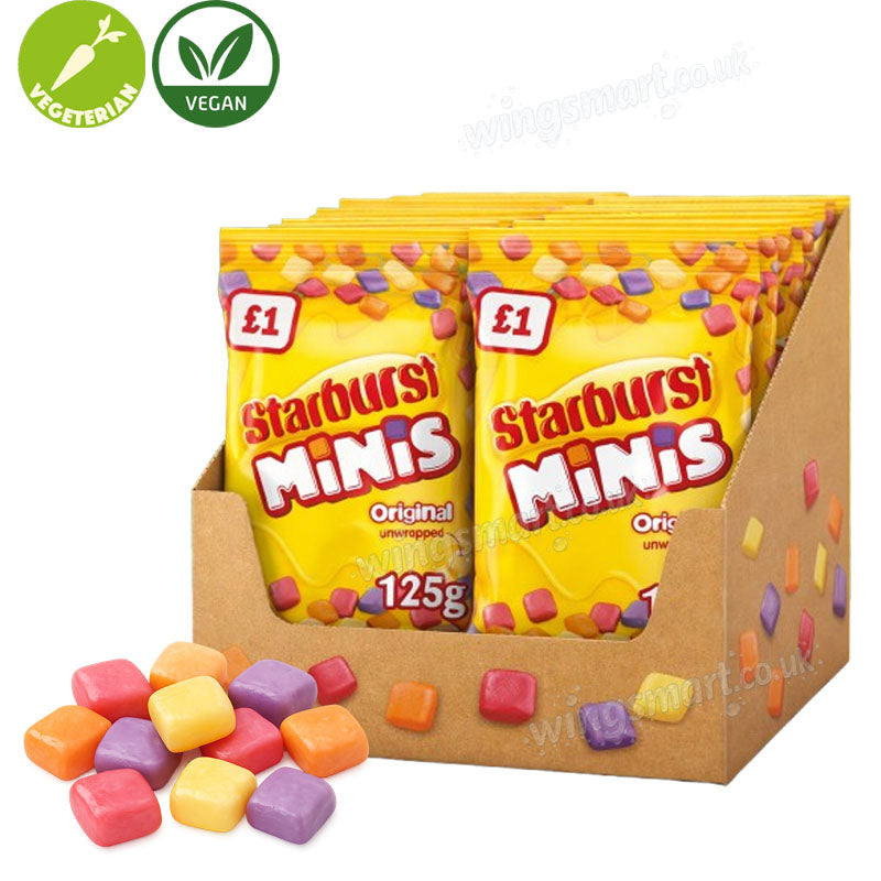 Starburst Minis Vegan Chews Sweets Pouch Bag PMP 125g (Box of 12 packs)