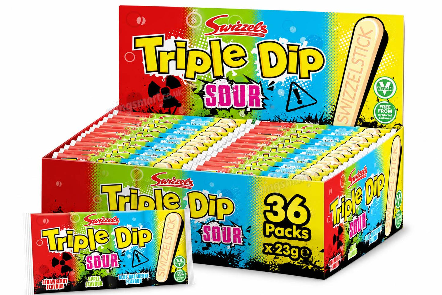 Swizzels Triple Dip Sour Fizzy Sherbet With Swizzelstick 36 x 23g Packs