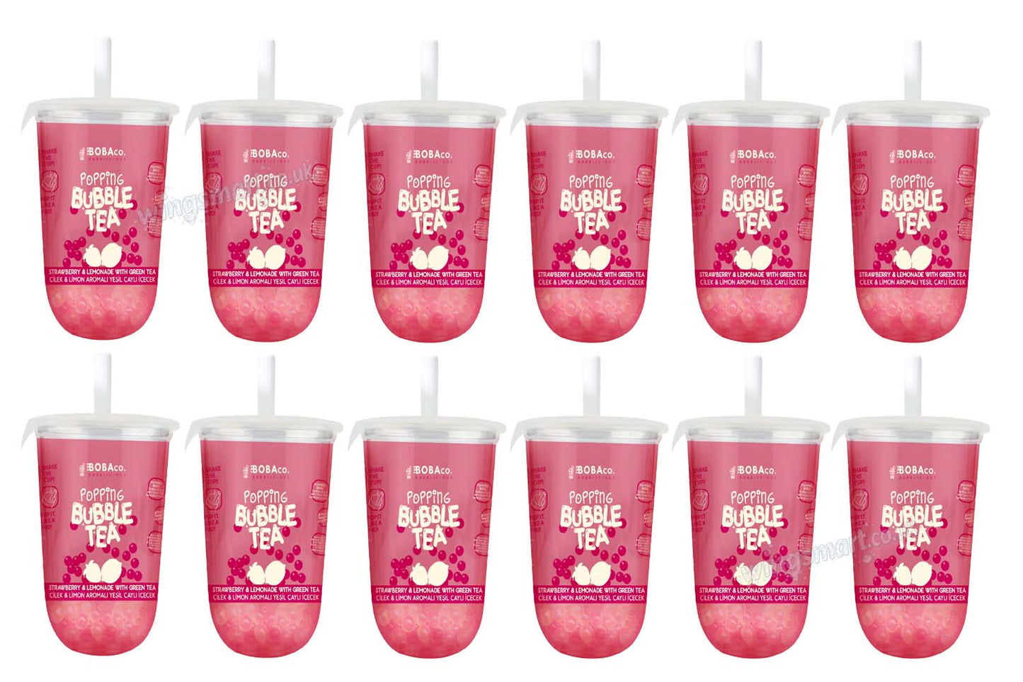 The Boba Co Popping Bubble Tea Strawberry & Lemonade 330ml (4, 8 & 12 Packs)
