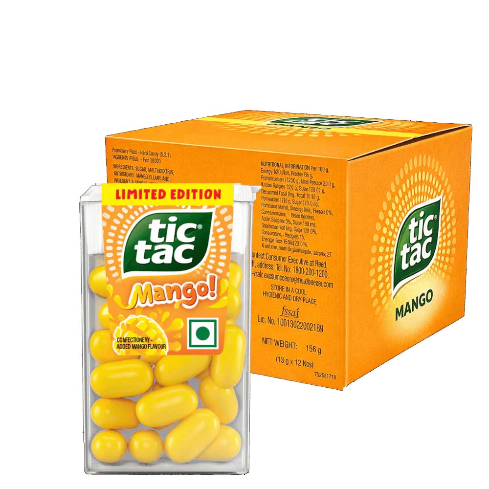 Tic Tac Mango Flavoured Mints 13g (Pack of 12) – Refreshing Tropical Mango Taste