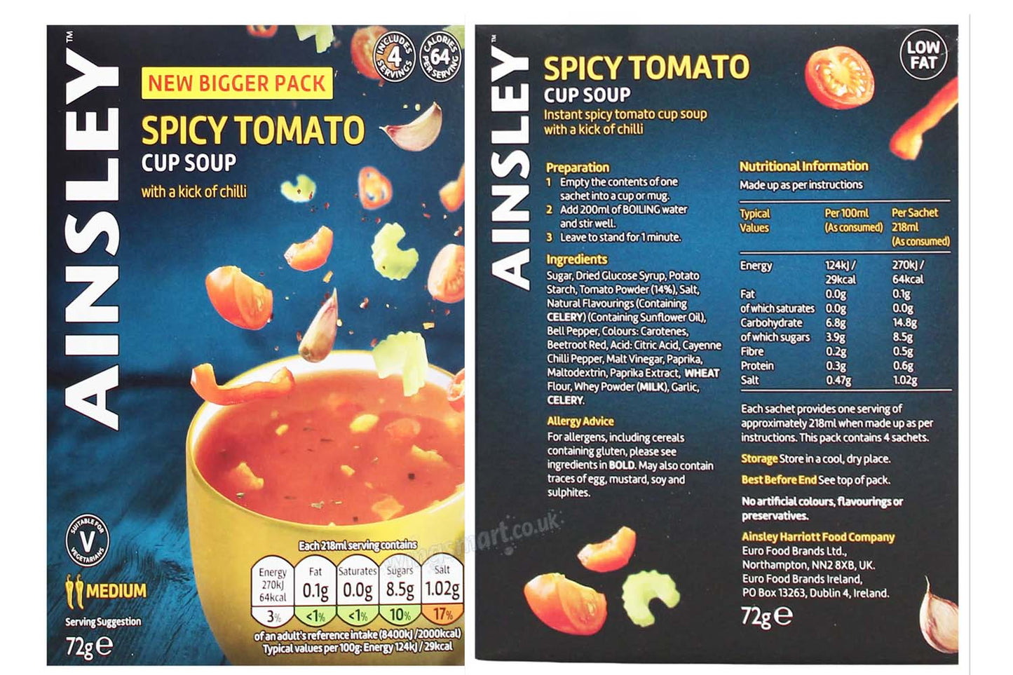 Ainsley Harriott Cup Soup Spicy Tomato 8 Packs (4 Sachets Per Pack) | Instant Spicy Tomato Soup