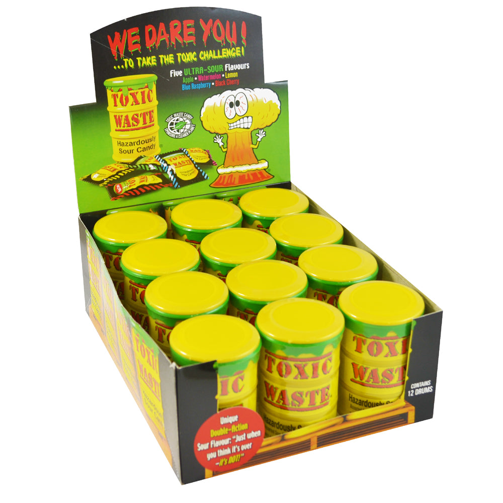 Toxic Waste Sour Candy Drums – 12 x 42g Tubs