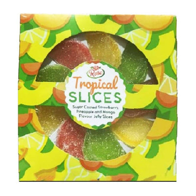 Rose Tropical Jelly Slices – Sugar Coated Strawberry, Pineapple & Mango Flavoured Soft Candy, 90g