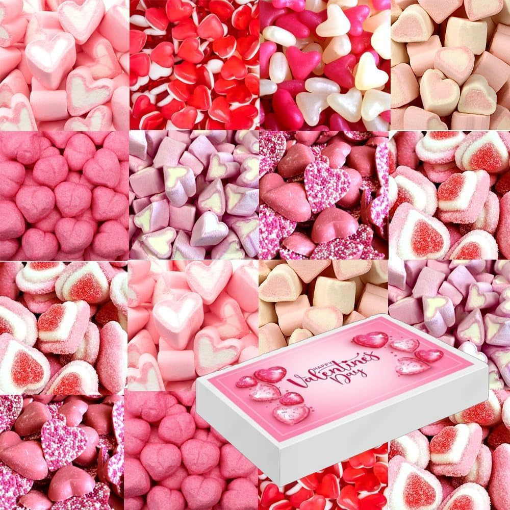 Valentine’s Day Pick N Mix Sweets Gift Box Hamper – Pink & Red Love Heart Sweets – 1kg