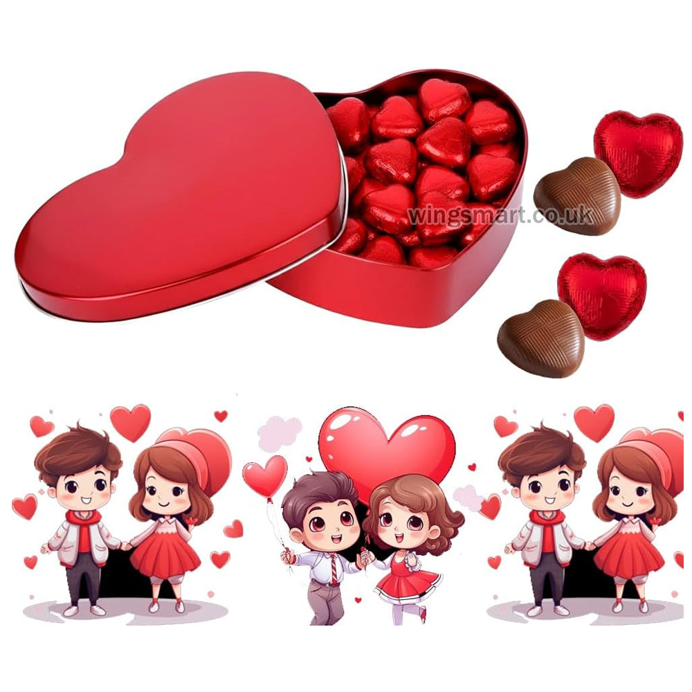 Valentine’s Day Red Foiled Heart Chocolates 250g with Heart Shaped Tin